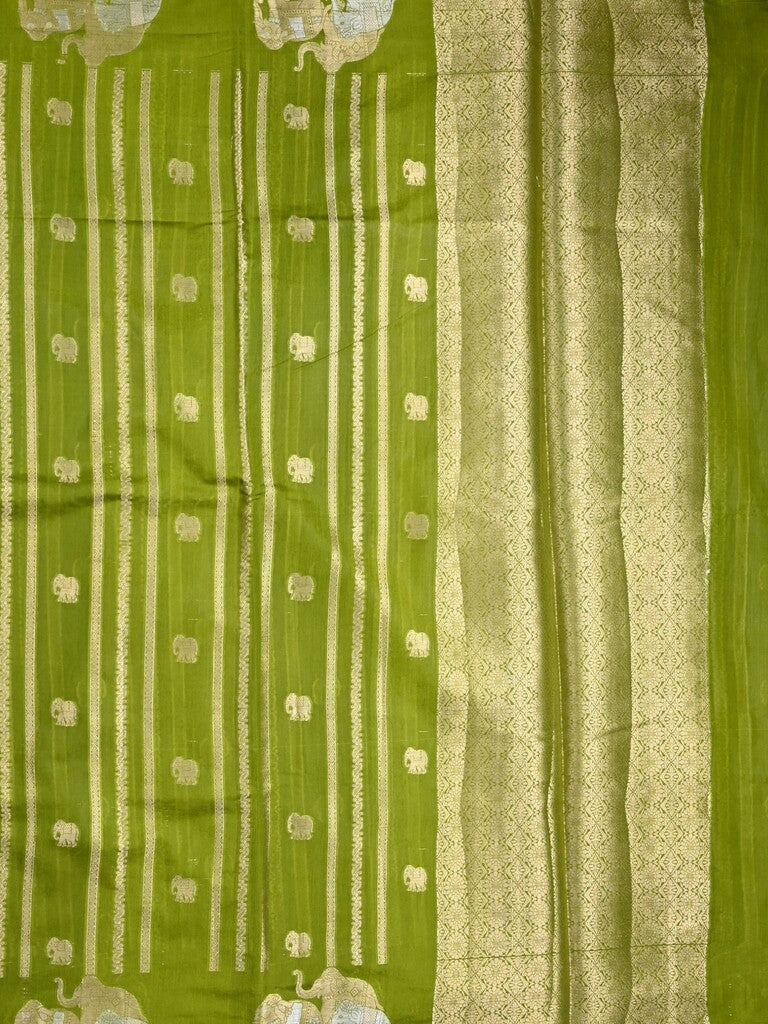 Green mango fancy saree parrot green color allover zari motifs & zari border with brocade pallu and contrast blouse