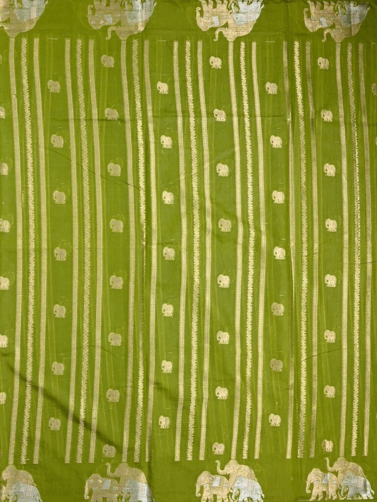Green mango fancy saree parrot green color allover zari motifs & zari border with brocade pallu and contrast blouse