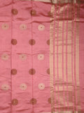 Dupion fancy saree baby pink color allover motifs & zari border with zari pallu and brocade blouse