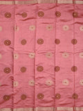 Dupion fancy saree baby pink color allover motifs & zari border with zari pallu and brocade blouse