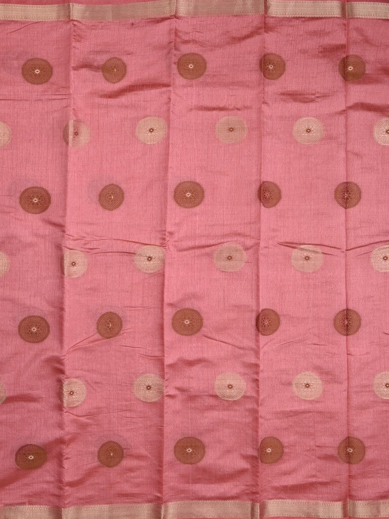 Dupion fancy saree baby pink color allover motifs & zari border with zari pallu and brocade blouse