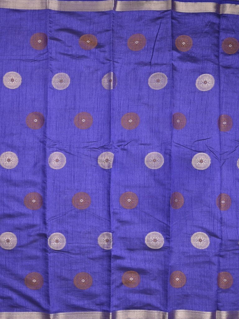 Dupion fancy saree royal blue color allover motifs & zari border with zari pallu and brocade blouse