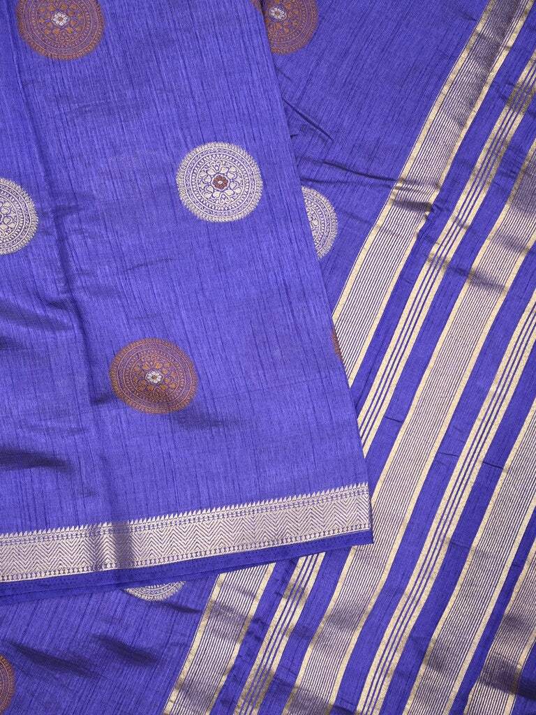 Dupion fancy saree royal blue color allover motifs & zari border with zari pallu and brocade blouse