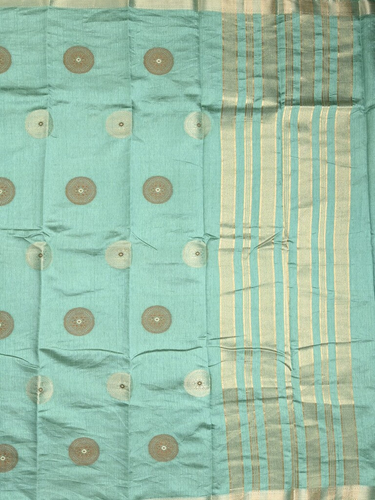 Dupion fancy saree light blue color allover motifs & zari border with zari pallu and brocade blouse
