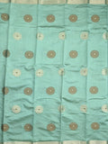 Dupion fancy saree light blue color allover motifs & zari border with zari pallu and brocade blouse