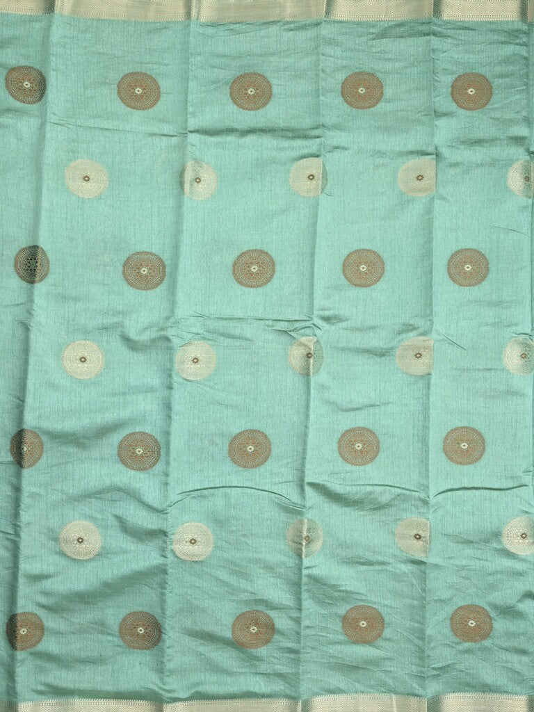Dupion fancy saree light blue color allover motifs & zari border with zari pallu and brocade blouse