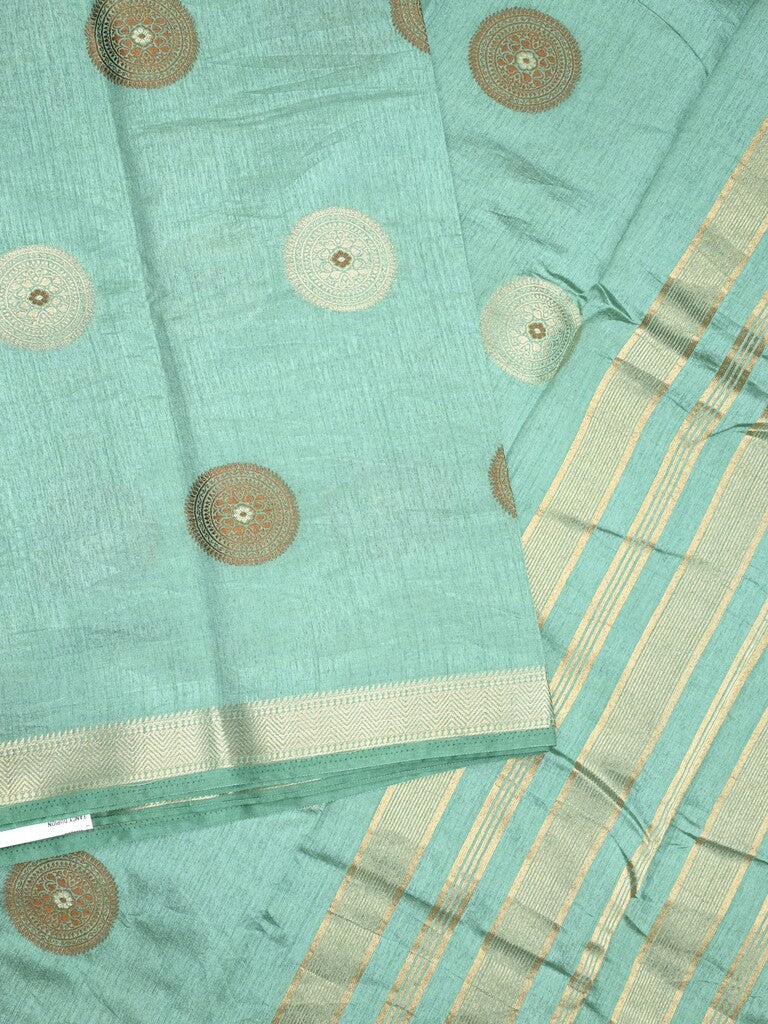 Dupion fancy saree light blue color allover motifs & zari border with zari pallu and brocade blouse