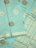 Dupion fancy saree light blue color allover motifs & zari border with zari pallu and brocade blouse
