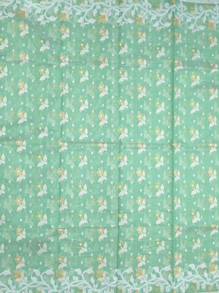 Jamdani cotton saree lux green color allover weaves & weaving border with weaving pallu and attached blouse