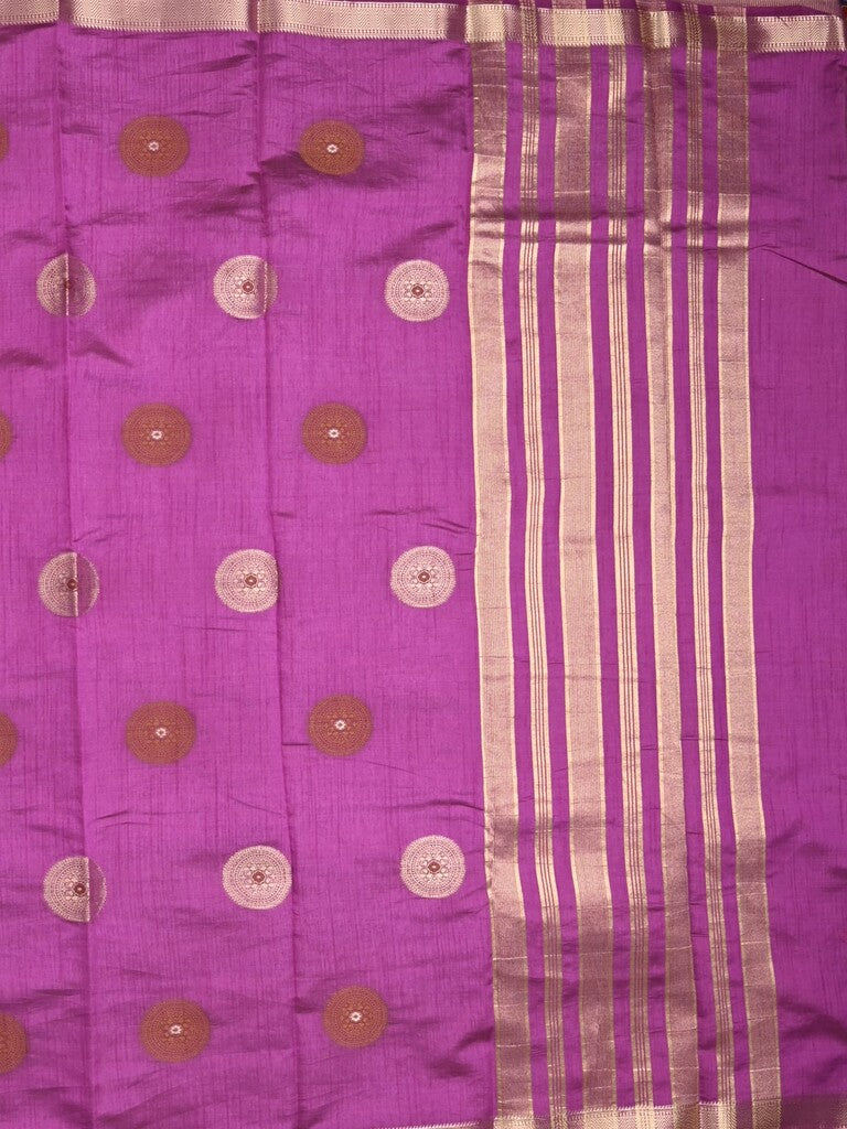 Dupion fancy saree purple color allover motifs & zari border with zari pallu and brocade blouse