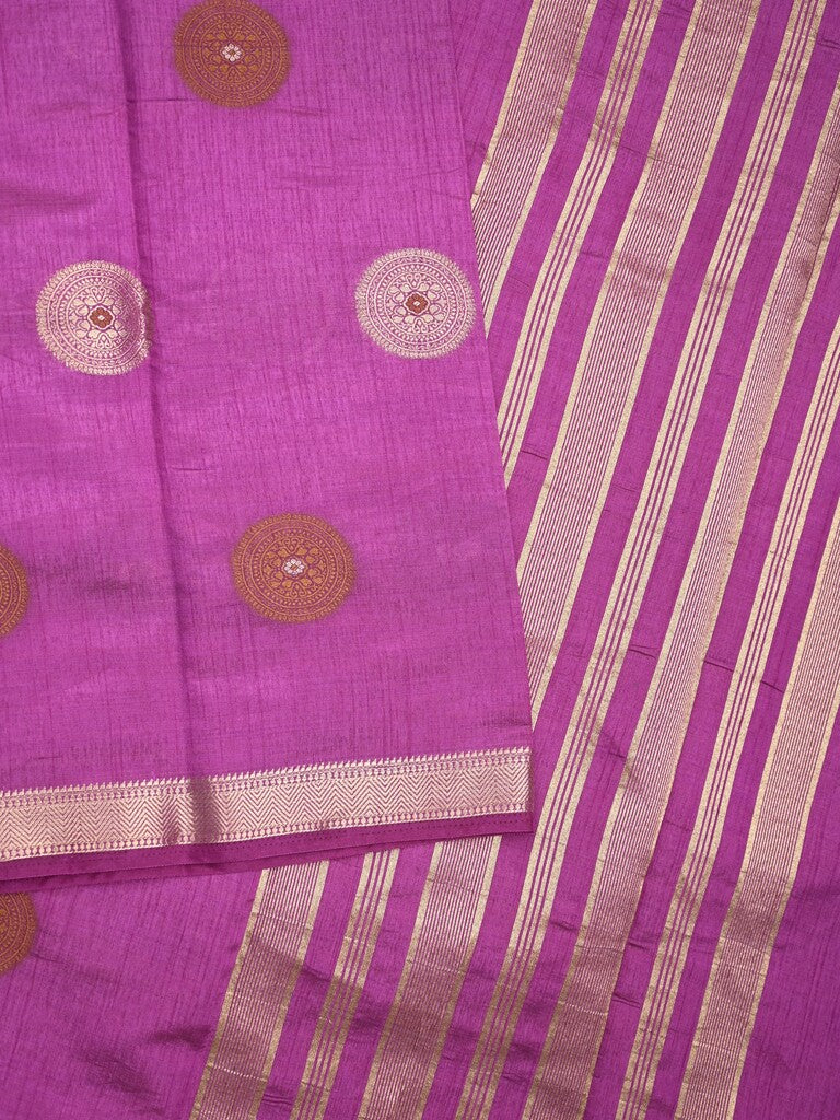 Dupion fancy saree purple color allover motifs & zari border with zari pallu and brocade blouse