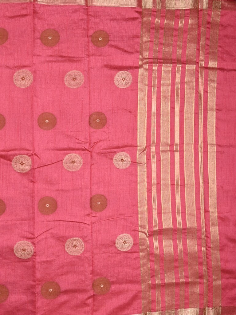 Dupion fancy saree pink color allover motifs & zari border with zari pallu and brocade blouse