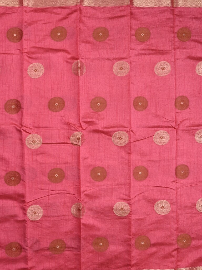 Dupion fancy saree pink color allover motifs & zari border with zari pallu and brocade blouse