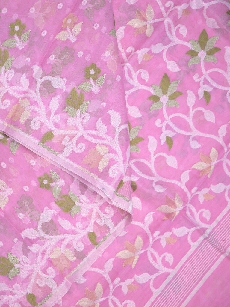 Jamdani cotton saree light purple color allover weaves & weaving border with weaving pallu and attached blouse