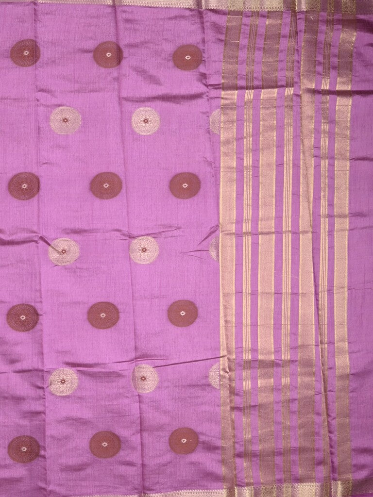 Dupion fancy saree lavender color allover motifs & zari border with zari pallu and brocade blouse