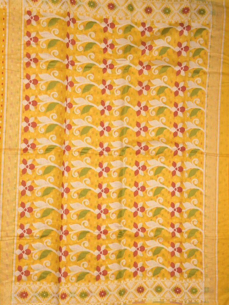 Jamdani cotton saree bright yellow color allover weaves & weaving border with weaving pallu and attached blouse
