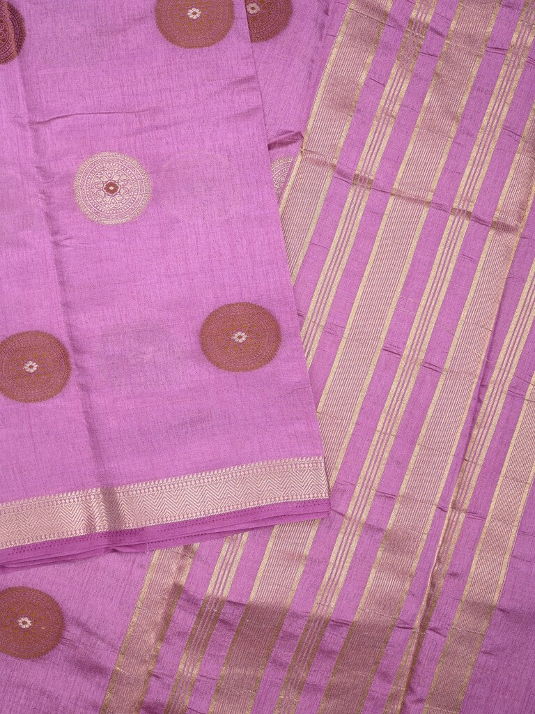 Dupion fancy saree lavender color allover motifs & zari border with zari pallu and brocade blouse