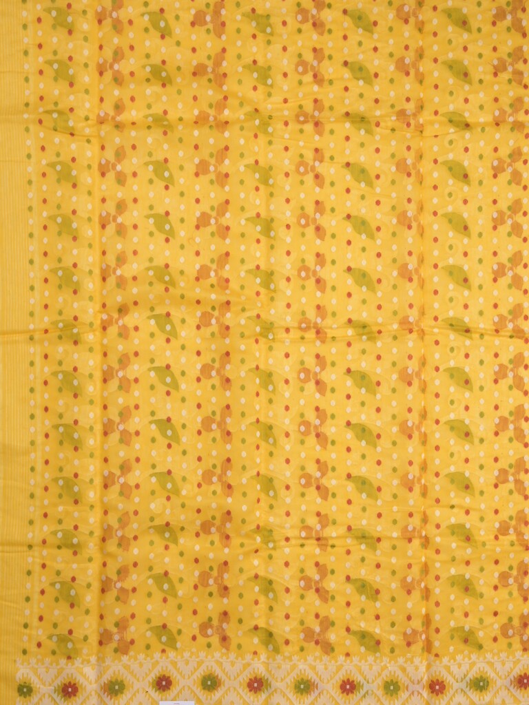 Jamdani cotton saree bright yellow color allover weaves & weaving border with weaving pallu and attached blouse