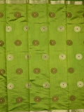 Dupion fancy saree parrot green color allover motifs & zari border with zari pallu and brocade blouse