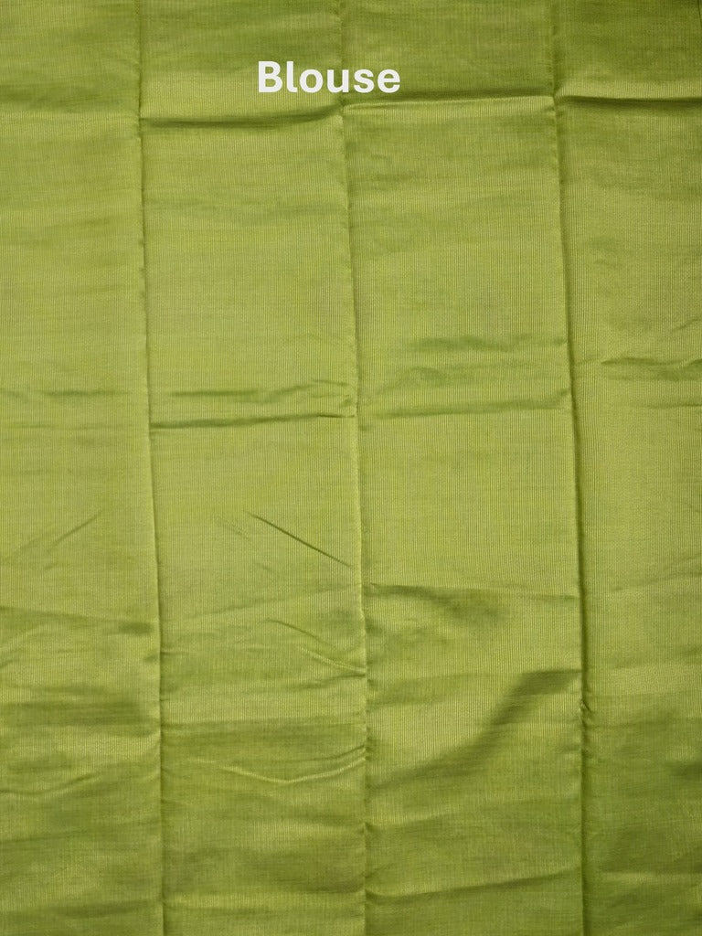 Dupion fancy saree parrot green color allover motifs & zari border with zari pallu and brocade blouse