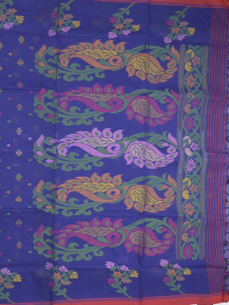 Bengali cotton saree royal blue color allover weaves and weaving border with weaving pallu