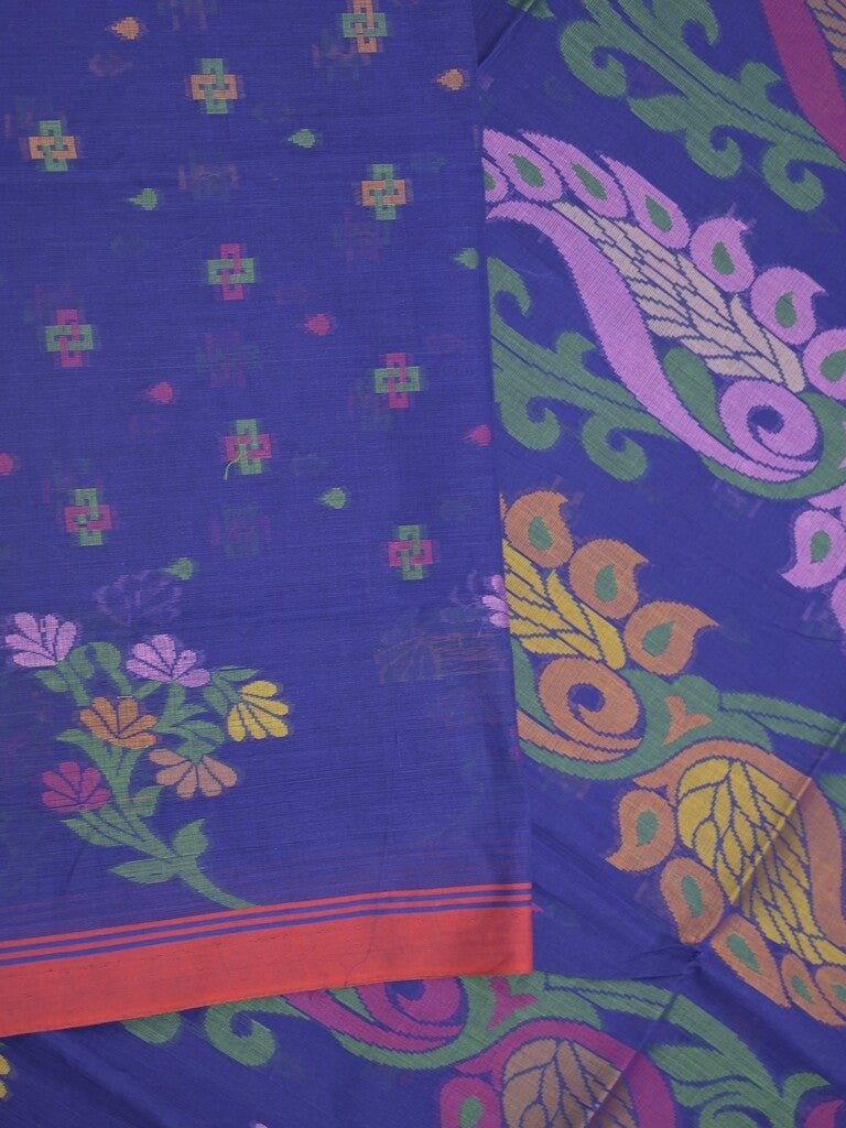 Bengali cotton saree royal blue color allover weaves and weaving border with weaving pallu