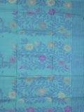 Bengali cotton saree sky blue color allover weaves and weaving border with weaving pallu