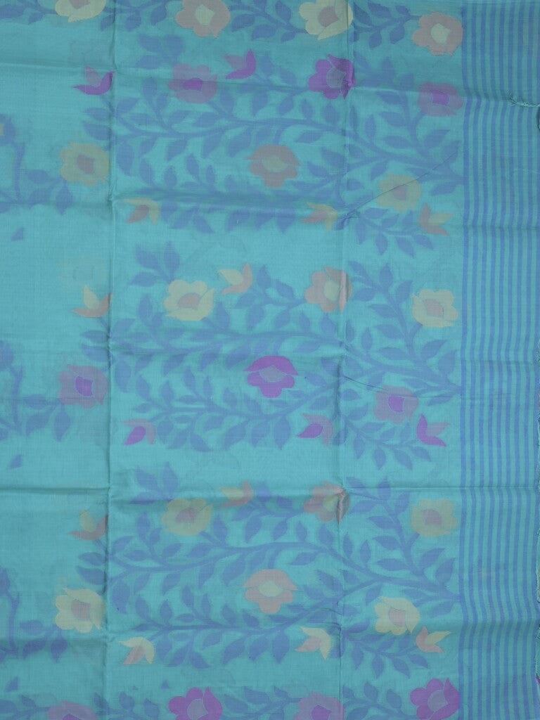 Bengali cotton saree sky blue color allover weaves and weaving border with weaving pallu