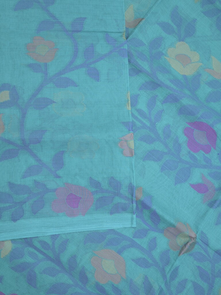 Bengali cotton saree sky blue color allover weaves and weaving border with weaving pallu
