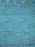 Bengali cotton saree sky blue color allover weaves and weaving border with weaving pallu