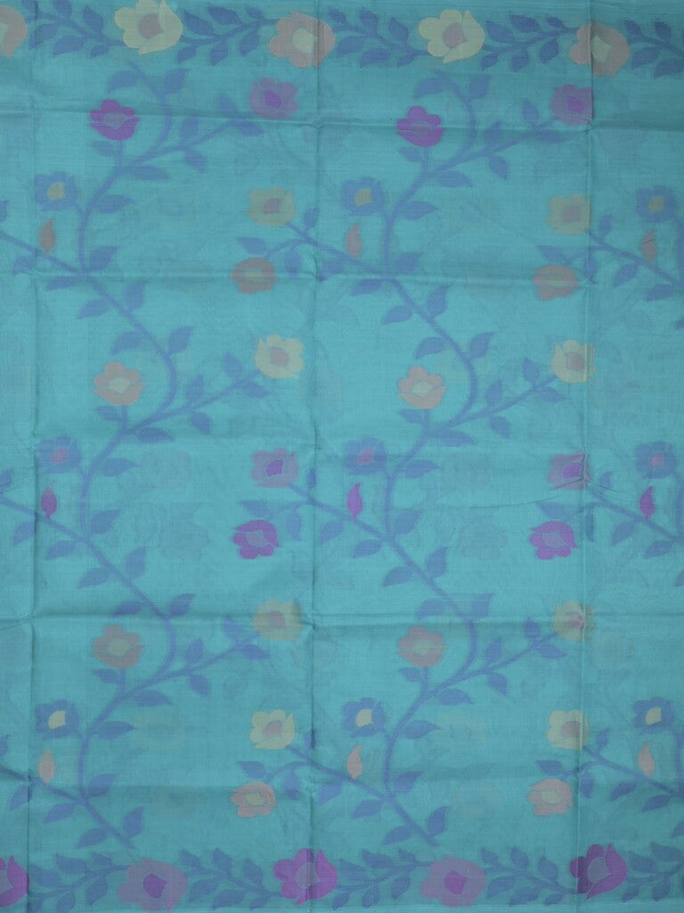 Bengali cotton saree sky blue color allover weaves and weaving border with weaving pallu