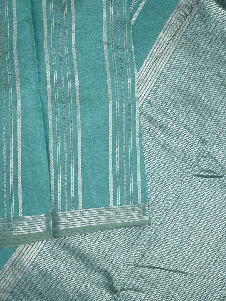 Dupion fancy saree sky blue color allover stripes & zari border with zari pallu and brocade blouse