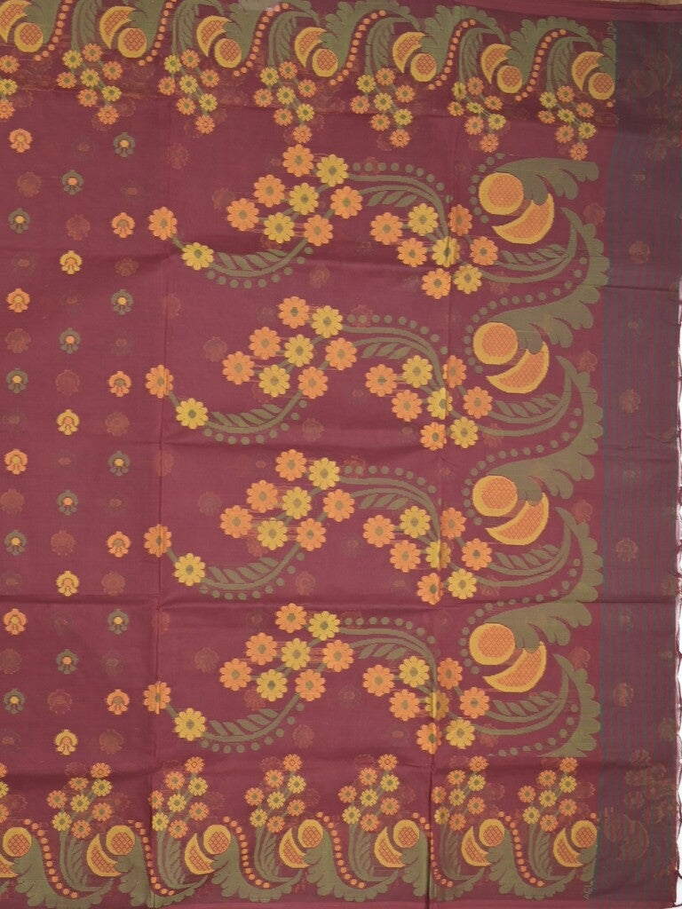Bengali cotton saree dark maroon color allover weaves and weaving border with weaving pallu