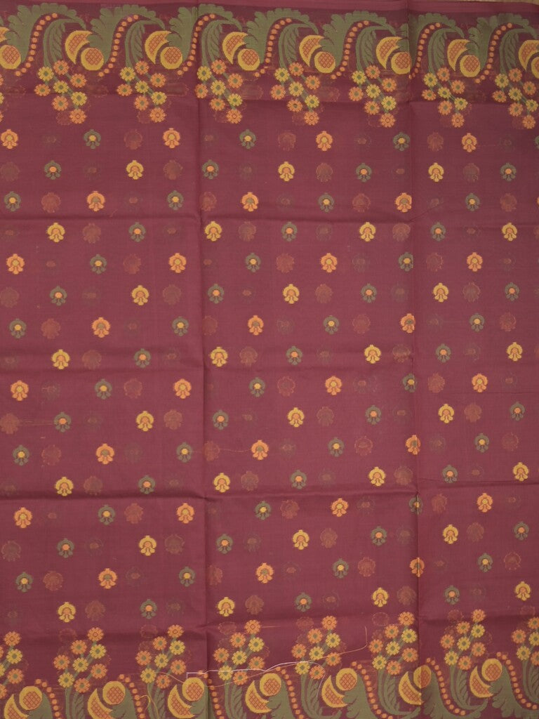 Bengali cotton saree dark maroon color allover weaves and weaving border with weaving pallu