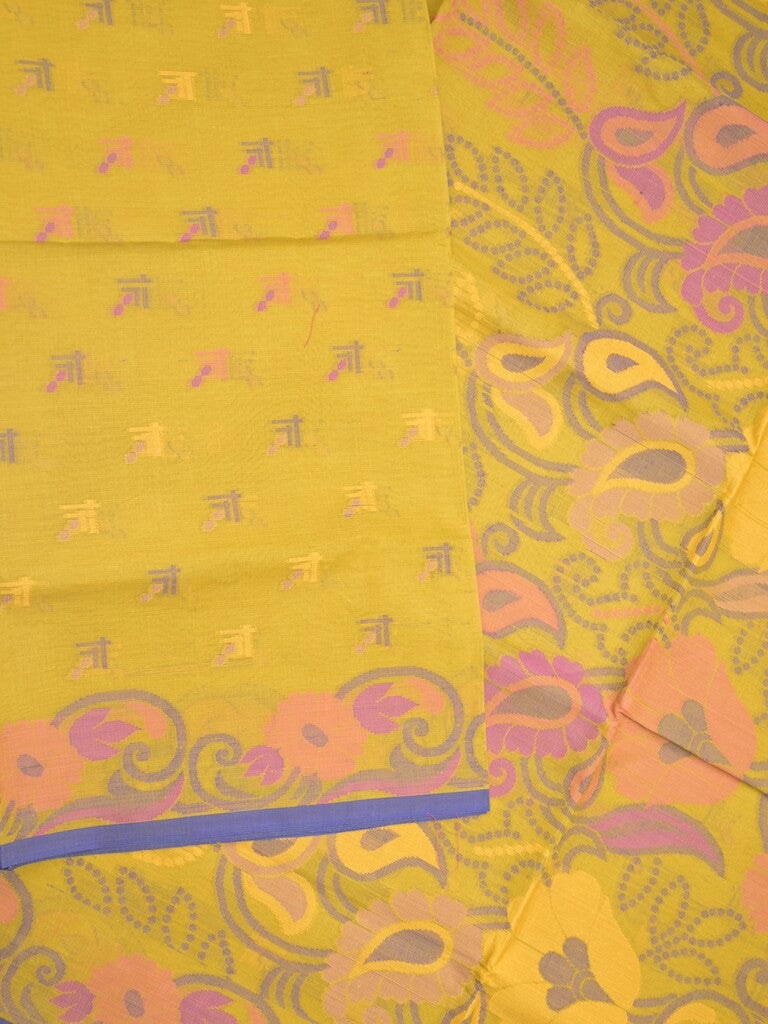 Bengali cotton saree golden yellow color allover weaves and weaving border with weaving pallu