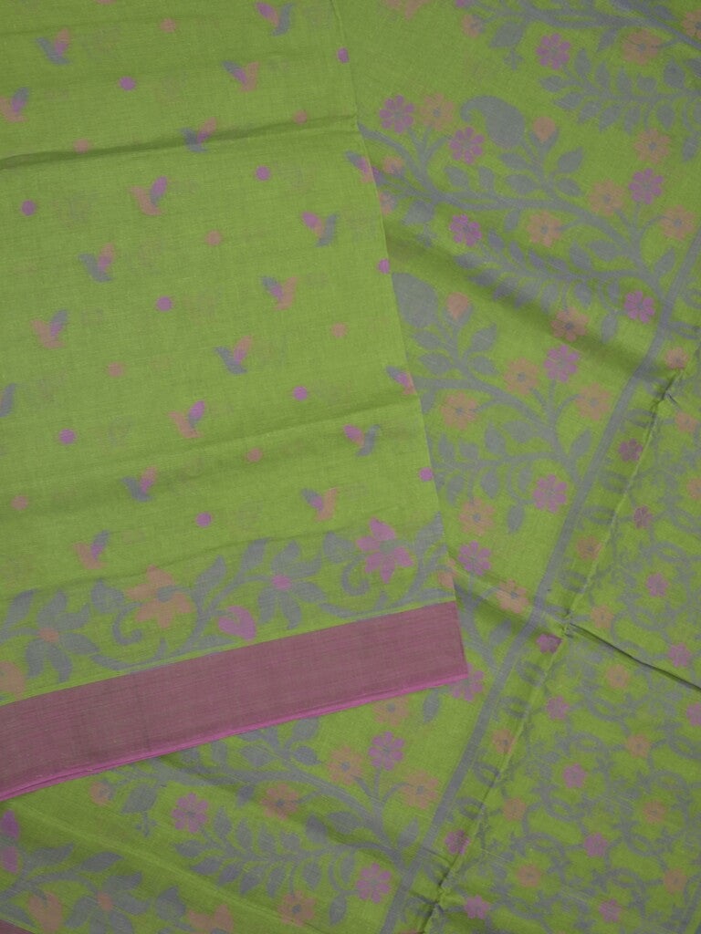 Bengali cotton saree bottle green color allover weaves and weaving border with weaving pallu