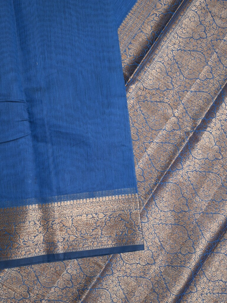 Chanderi fancy saree royal blue color allover plain & zari border with zari pallu and running blouse