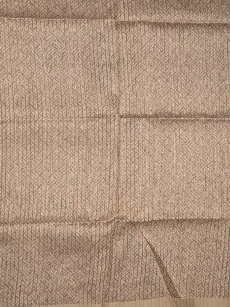 Tussar fancy saree beige color allover prints & small kaddi border with printed pallu and attached plain blouse