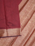 Chanderi fancy saree maroon color allover plain & zari border with zari pallu and running blouse