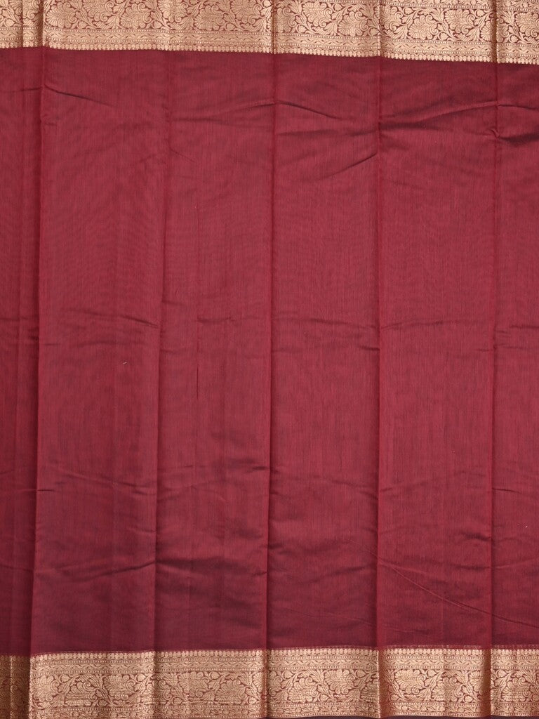 Chanderi fancy saree maroon color allover plain & zari border with zari pallu and running blouse