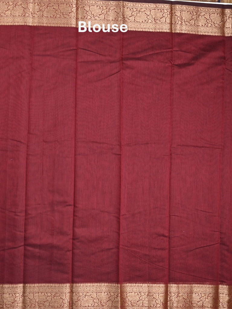 Chanderi fancy saree maroon color allover plain & zari border with zari pallu and running blouse