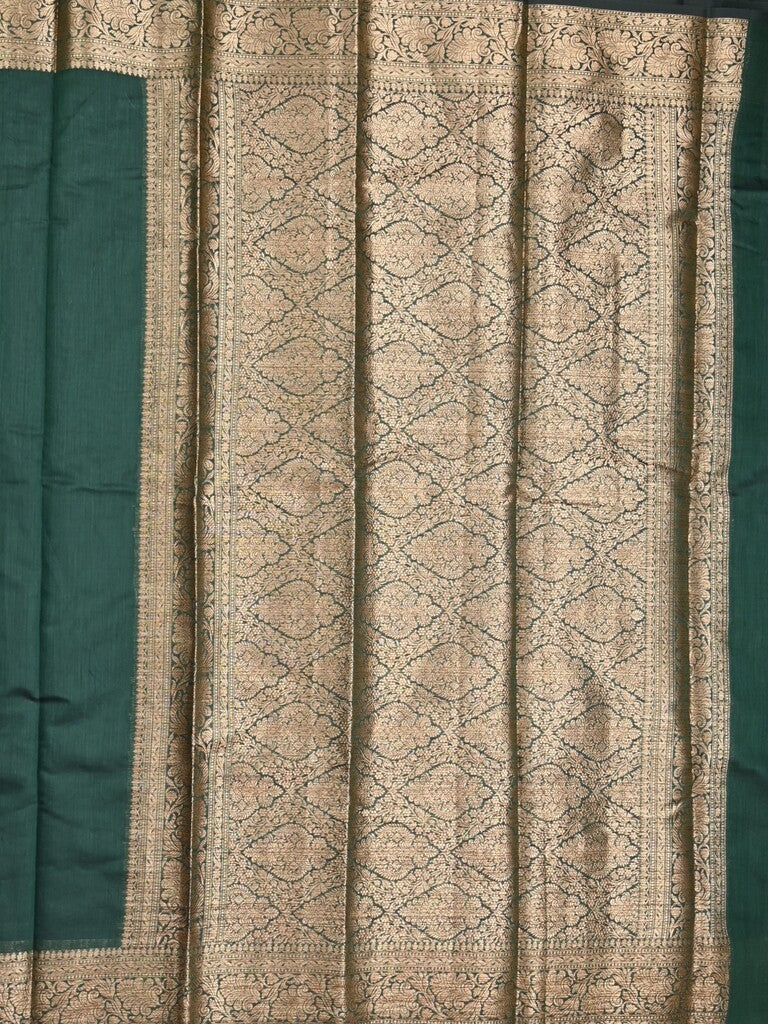 Chanderi fancy saree bottle green color allover plain & zari border with zari pallu and running blouse