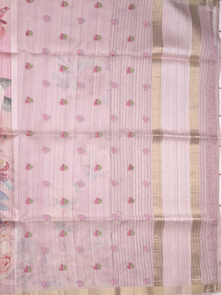 Tussar fancy saree light purple color allover prints & small kaddi border with printed pallu and attached plain blouse
