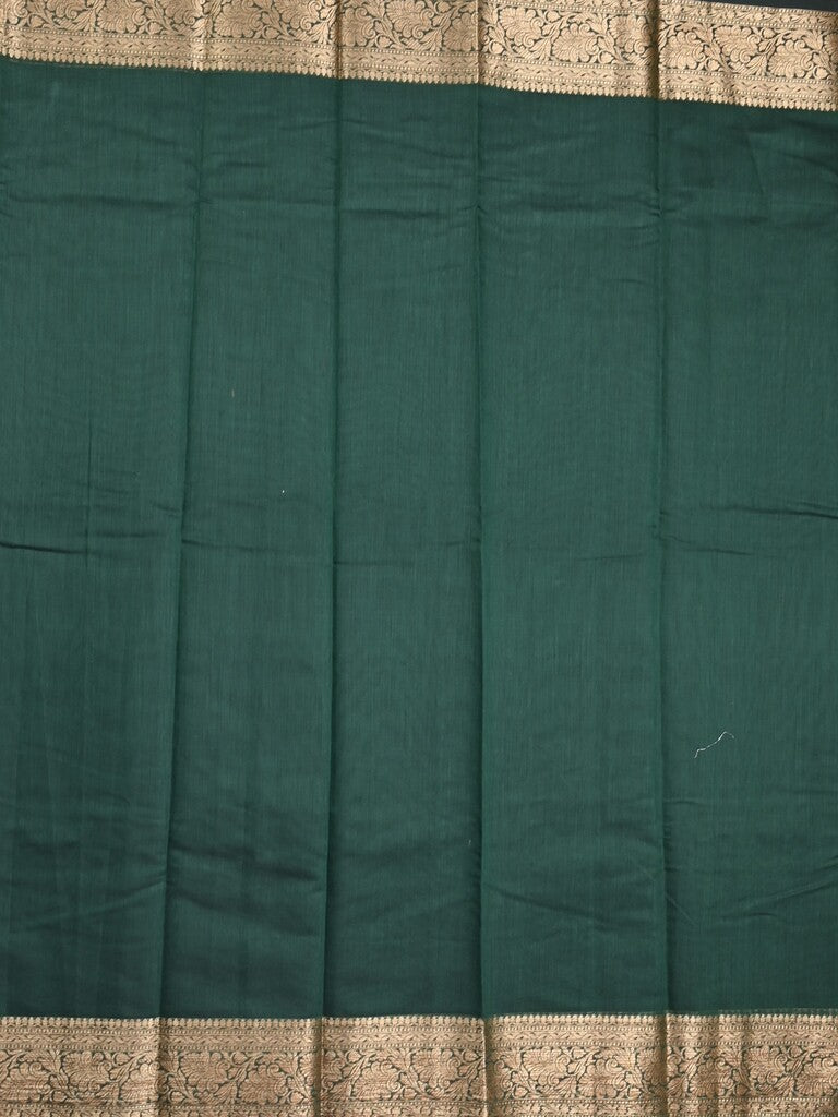 Chanderi fancy saree bottle green color allover plain & zari border with zari pallu and running blouse