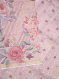 Tussar fancy saree light purple color allover prints & small kaddi border with printed pallu and attached plain blouse