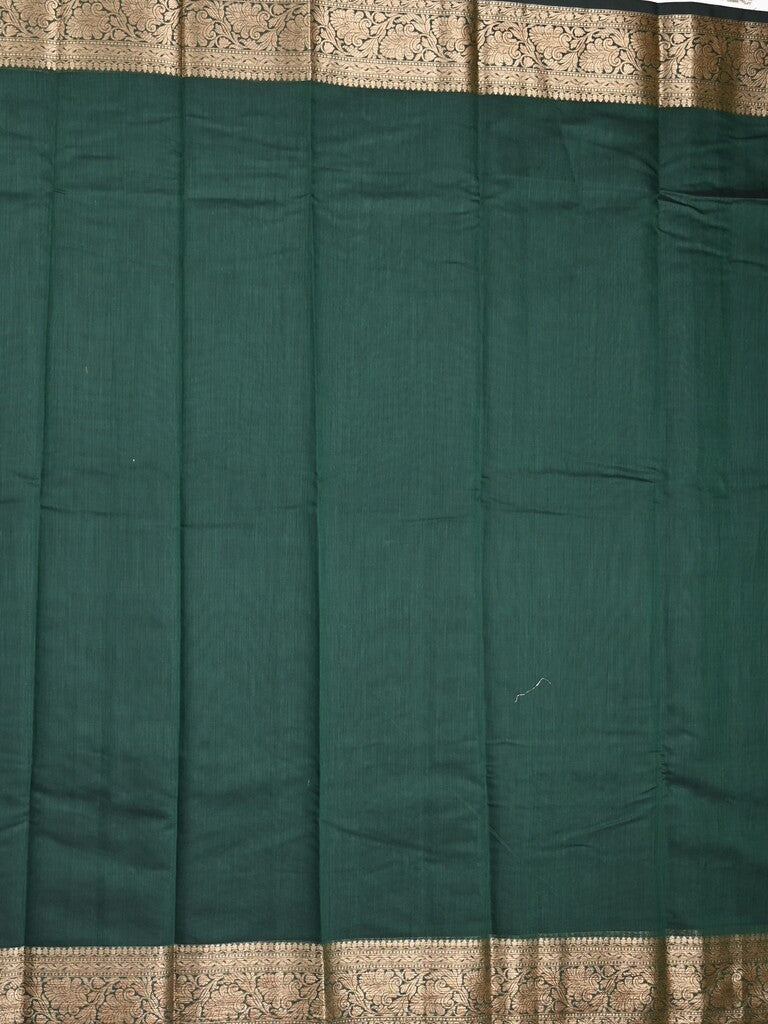 Chanderi fancy saree bottle green color allover plain & zari border with zari pallu and running blouse