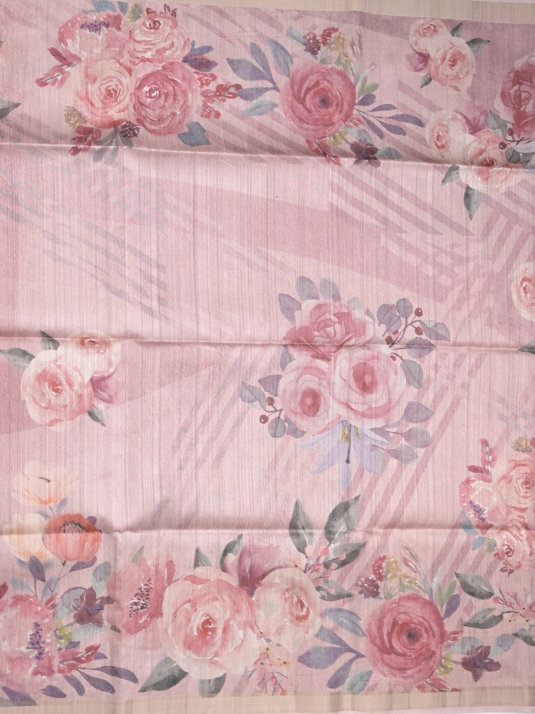 Tussar fancy saree light purple color allover prints & small kaddi border with printed pallu and attached plain blouse