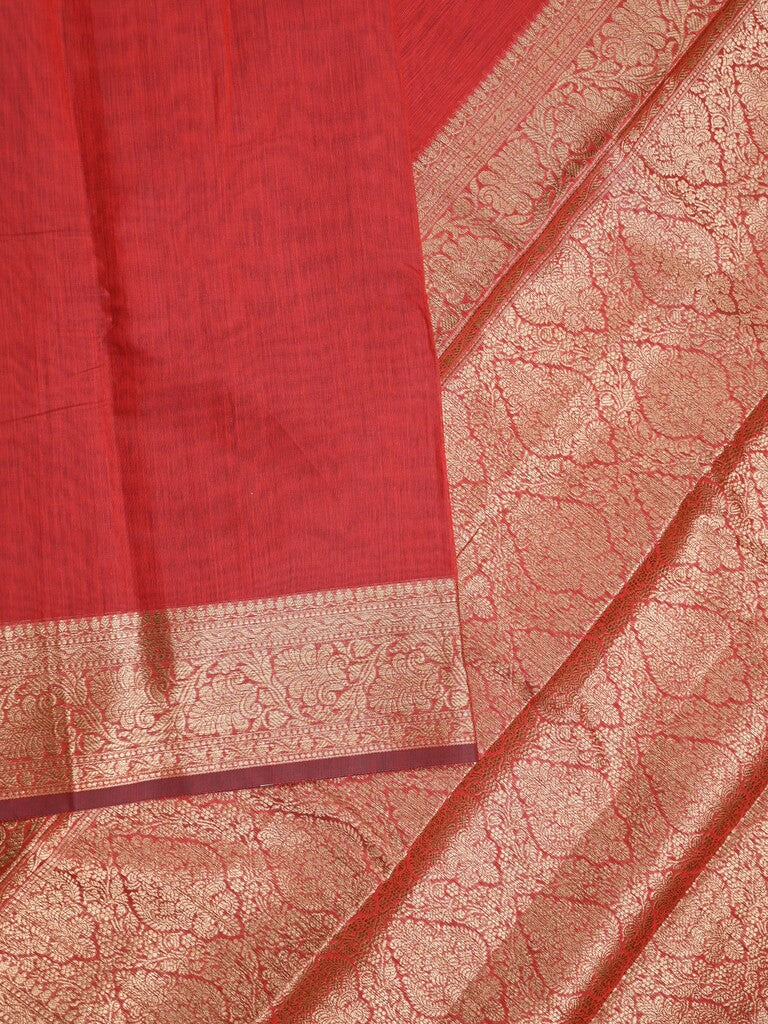 Chanderi fancy saree red color allover plain & zari border with zari pallu and running blouse