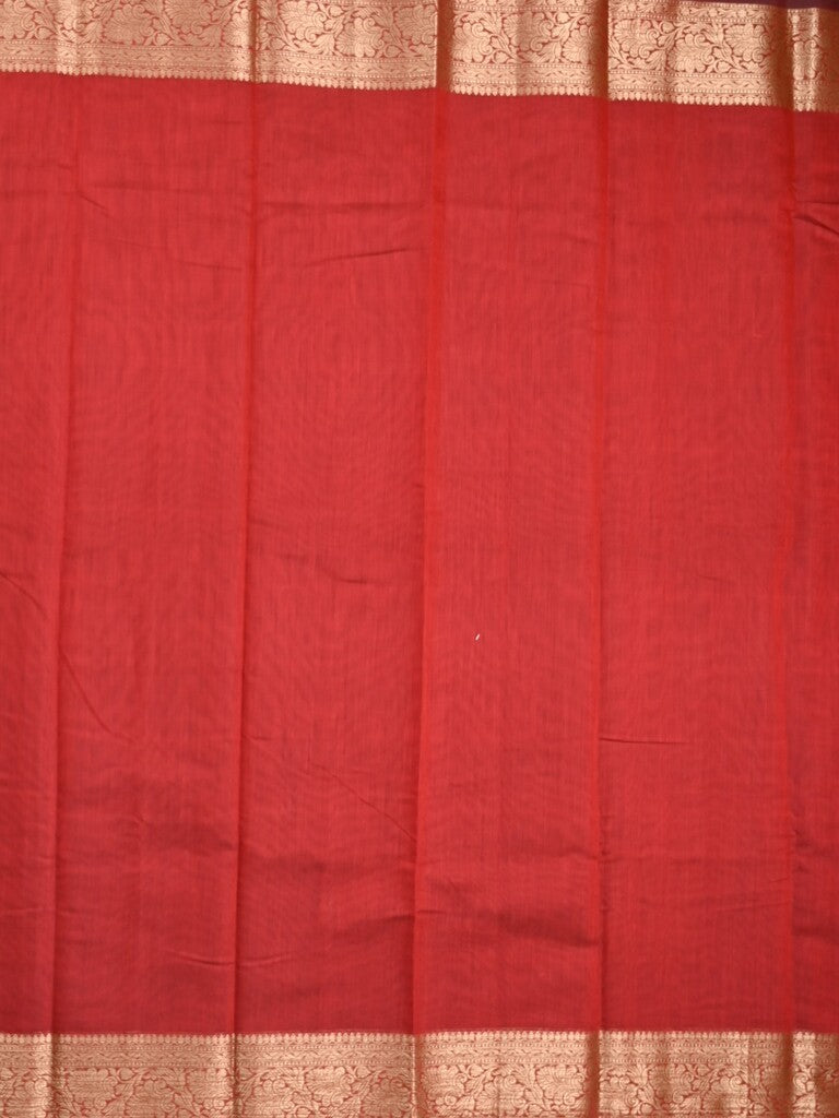 Chanderi fancy saree red color allover plain & zari border with zari pallu and running blouse