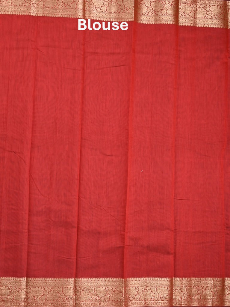 Chanderi fancy saree red color allover plain & zari border with zari pallu and running blouse